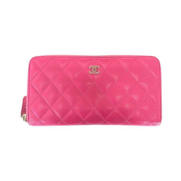 CHANEL Handbags - CHANEL Authentic Pink Caviar Leather Logo Wallet